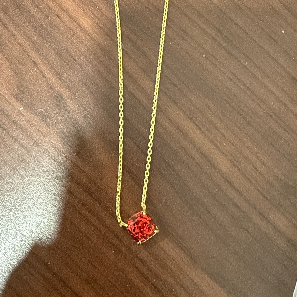 kate spade Gold Chain Necklace with Red Square Pendant - Picture 2 of 3